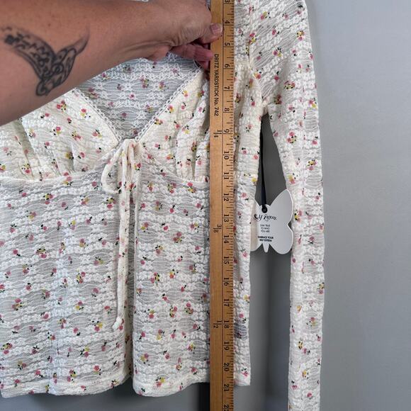 Self Esteem NWT Women's L Long Sleeve Floral Ditsy Tie Front Top - Picture 7 of 8